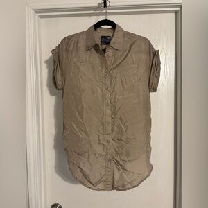 American Eagle Outfitters | Silk Taupe Boyfriend Button-Up Shirt | Size Small